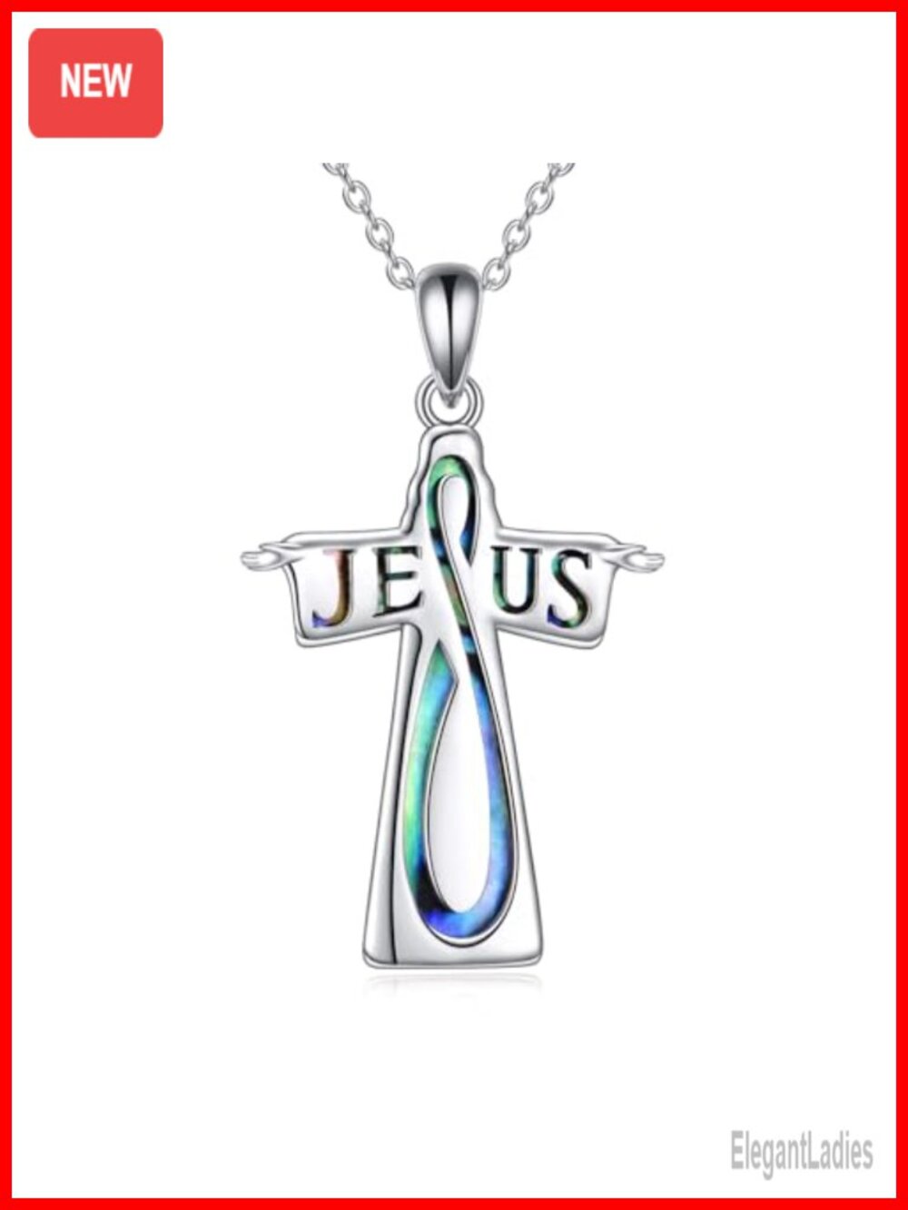 925 Sterling Silver Abalone Cross Pendant Necklace Rolo Chain 18+2 Inch